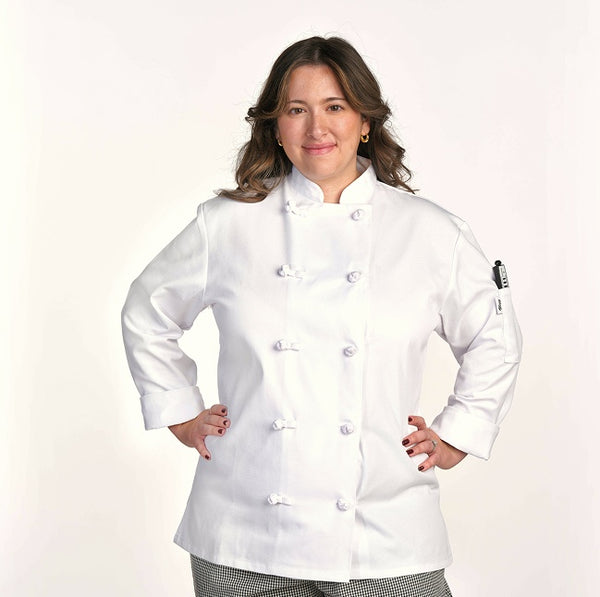 Women's Knot-Button White Chef Coat 807