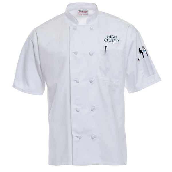 White Short-Sleeve Knot Button Chef Coat