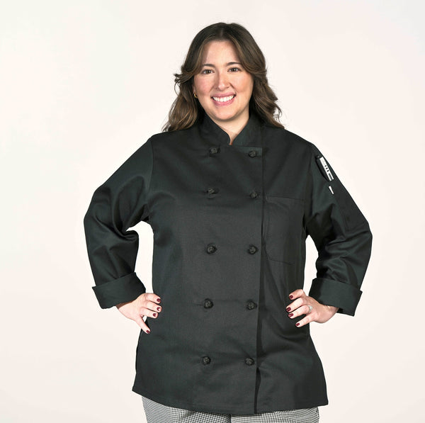 Women's Black Knot-Button Chef Coat 5700W