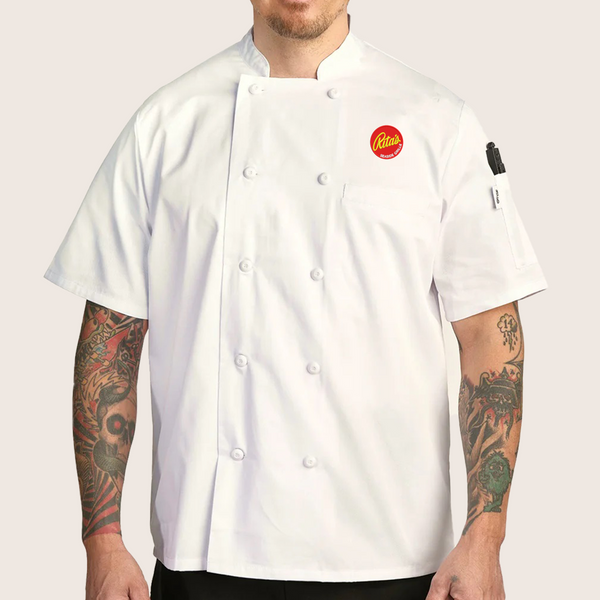 Rita's White Mesh-Back Short Sleeve Chef Coat