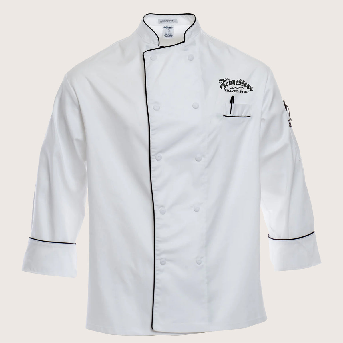 Executive Chef Coat with Cloth-Covered Buttons and Piping Tennessean
