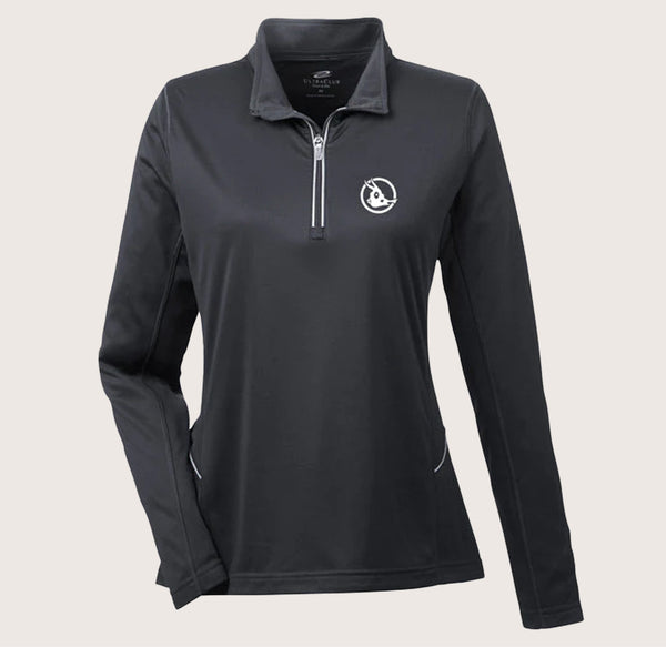 UltraClub Women's Cool & Dry Sport Quarter-Zip Pullover with Cowfish Logo