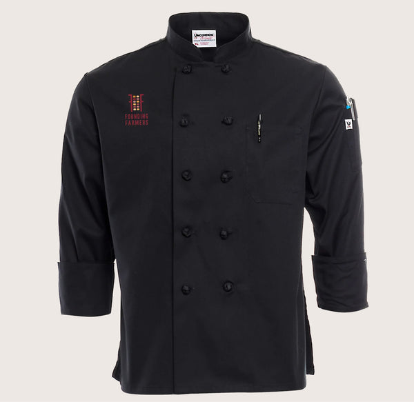 Women's Black Knot-Button Chef Coat