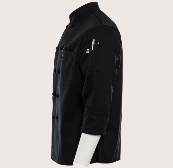 Women's Black Knot-Button Chef Coat