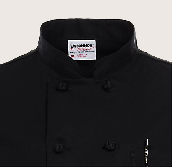Women's Black Knot-Button Chef Coat