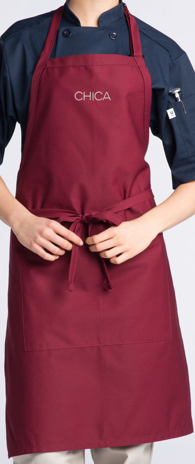Burgundy Bib Apron w/ White Chica Logo
