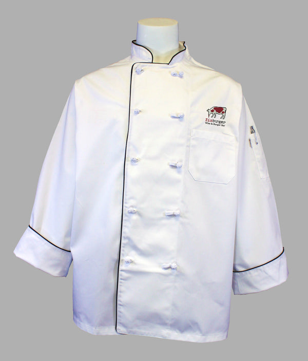 Executive Chef Coat with Cloth-Covered Buttons and Piping