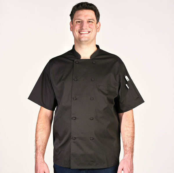 Black Short Sleeve Mech-Back Chef Coat 4651