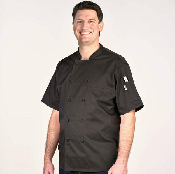 Black Short Sleeve Mech-Back Chef Coat 4651