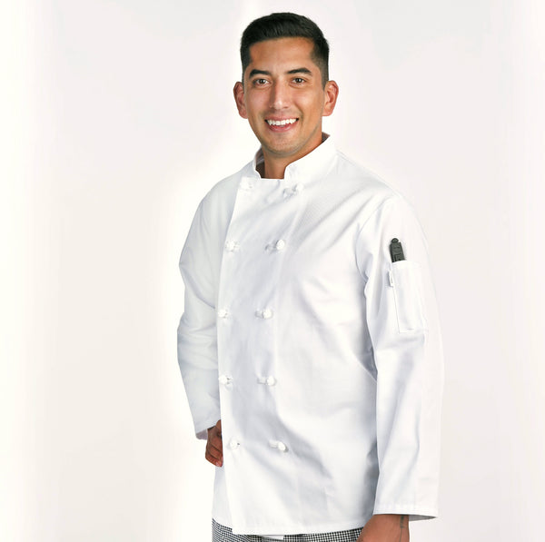 White Knot Button Chef Coat 832