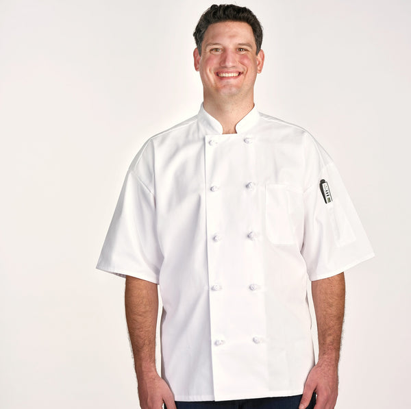 White Short-Sleeve Knot Button Chef Coat 4701