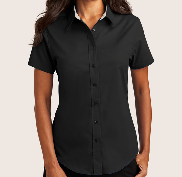 Pinstripes Black Ladies Short Sleeve Easy Care Shirt