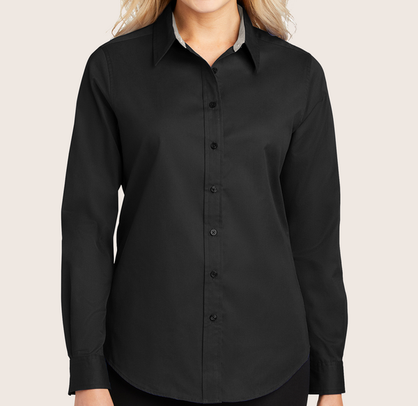 Pinstripes Black Ladies Long Sleeve Easy Care Shirt
